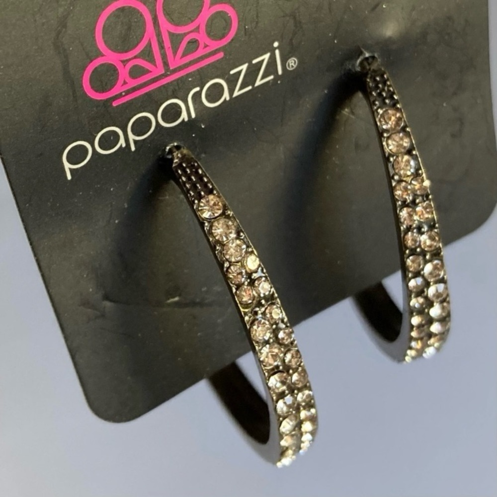 NWT Burnished Brass Rhinestone Hoop Earrings - Picture 3 of 14